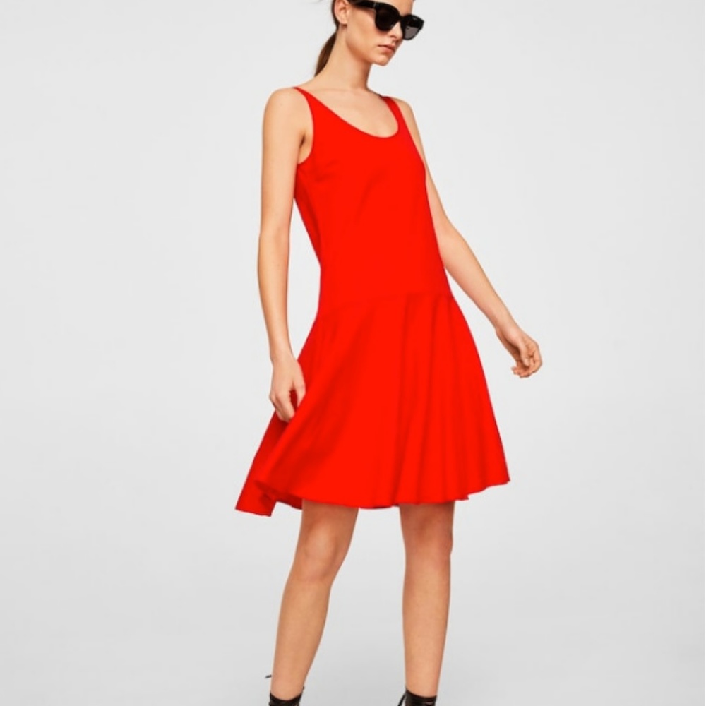 Mango Fluted Hem Red Dress